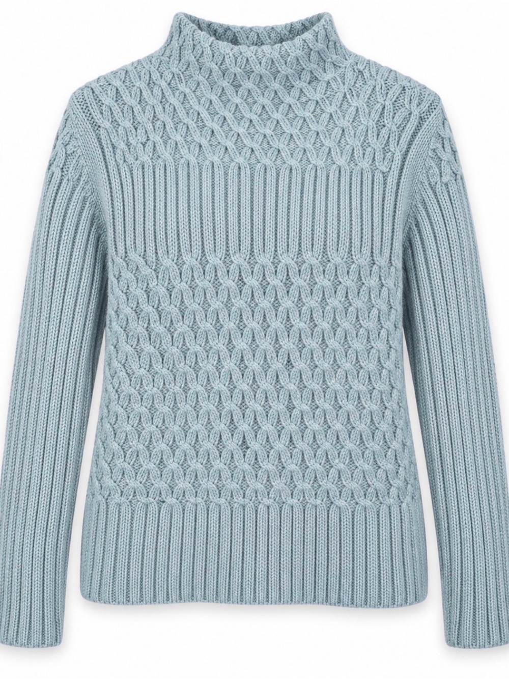 Vintage Jessica Sport Mohair Blend Cable Knit Mock Neck Sweater L Light Blue